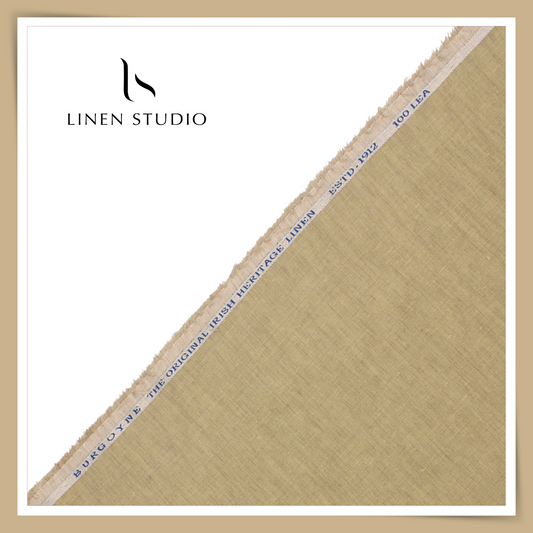 100 LEA PREMIUM Linen Plain Shirting by Burgoyne - Two Tone Dark Sand (NEW)