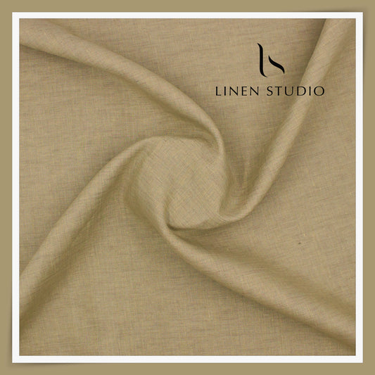 100 LEA PREMIUM Linen Plain Shirting by Burgoyne - Two Tone Dark Sand (NEW)