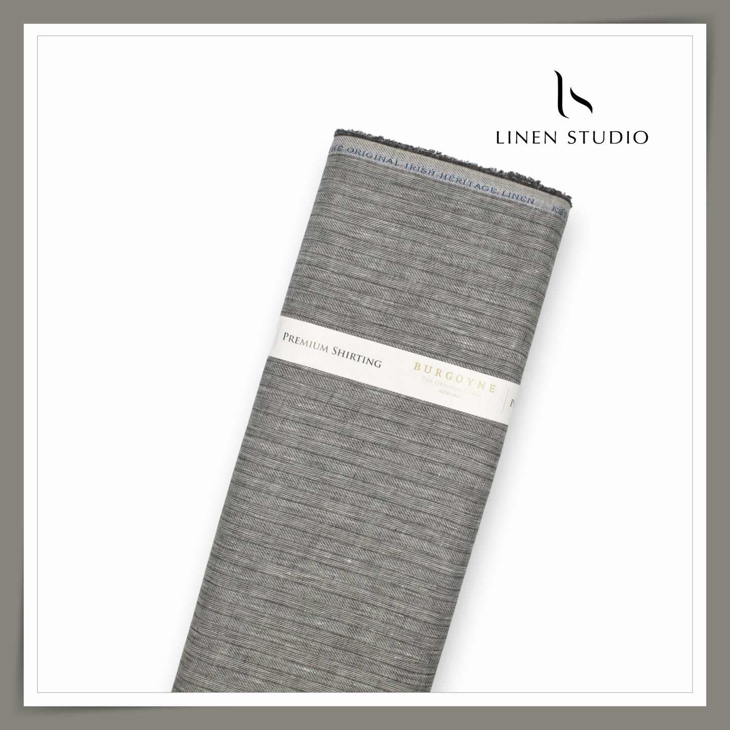 100 LEA PREMIUM Linen Shirting by Burgoyne - Grey Herringbone Stripes (NEW) (Zoom In)