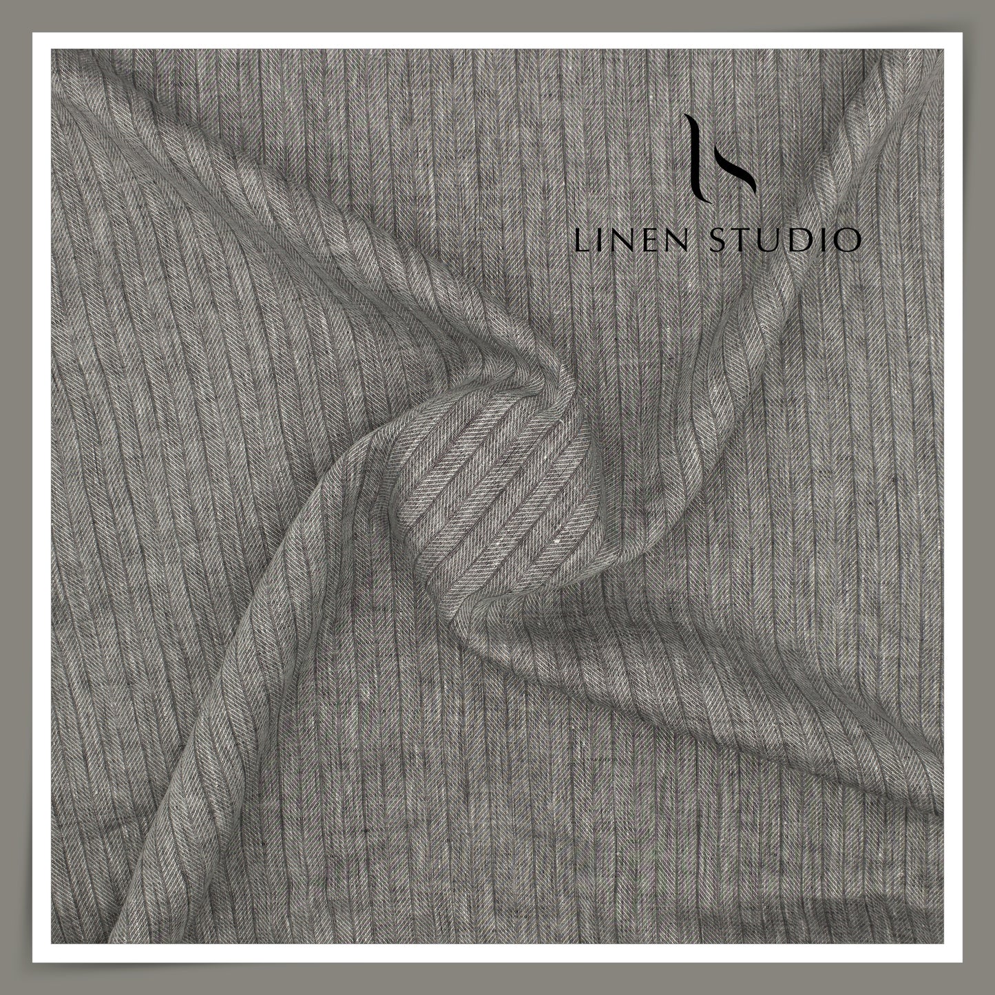 100 LEA PREMIUM Linen Shirting by Burgoyne - Grey Herringbone Stripes (NEW) (Zoom In)