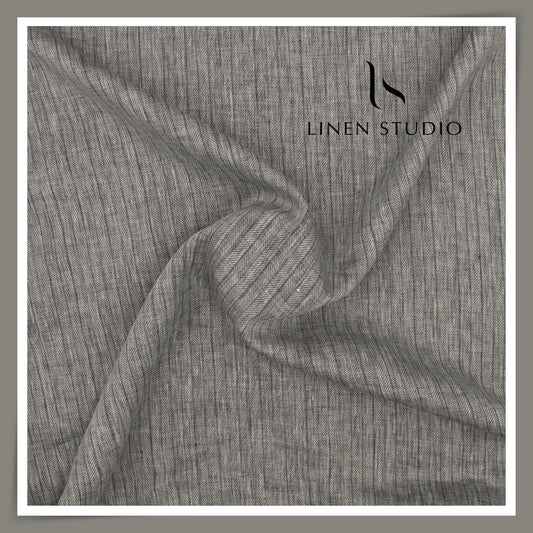 100 LEA PREMIUM Linen Shirting by Burgoyne - Grey Herringbone Stripes (NEW) (Zoom In)