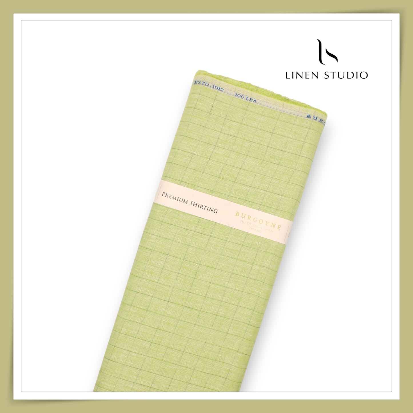 100 LEA PREMIUM Linen Shirting by Burgoyne - Green Herringbone Checks (NEW) (Zoom In)