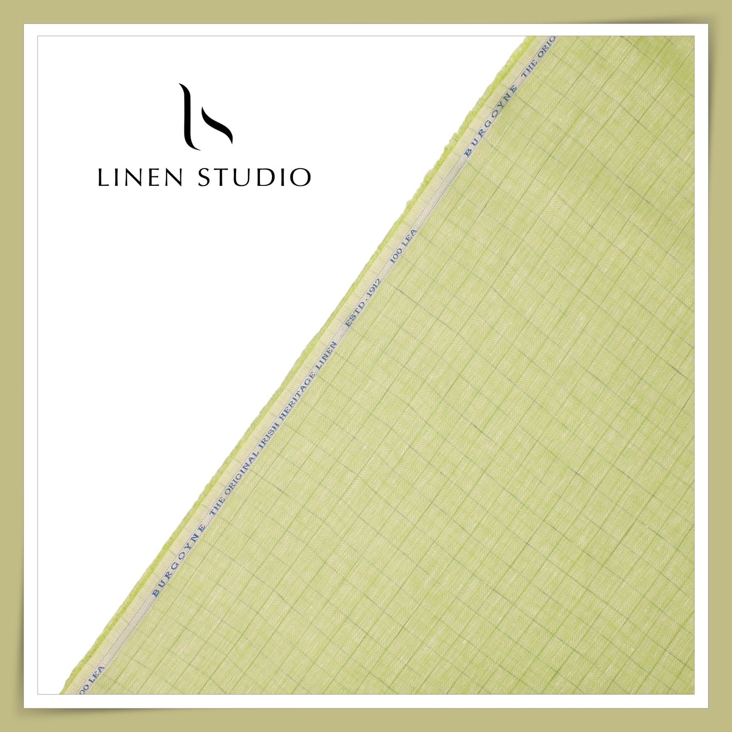 100 LEA PREMIUM Linen Shirting by Burgoyne - Green Herringbone Checks (NEW) (Zoom In)