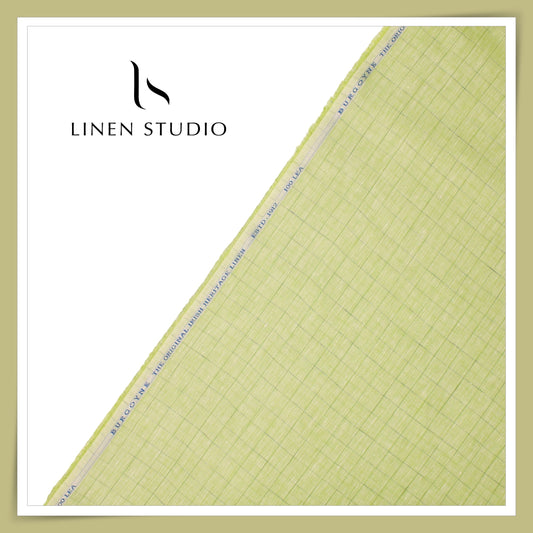 100 LEA PREMIUM Linen Shirting by Burgoyne - Green Herringbone Checks (NEW) (Zoom In)