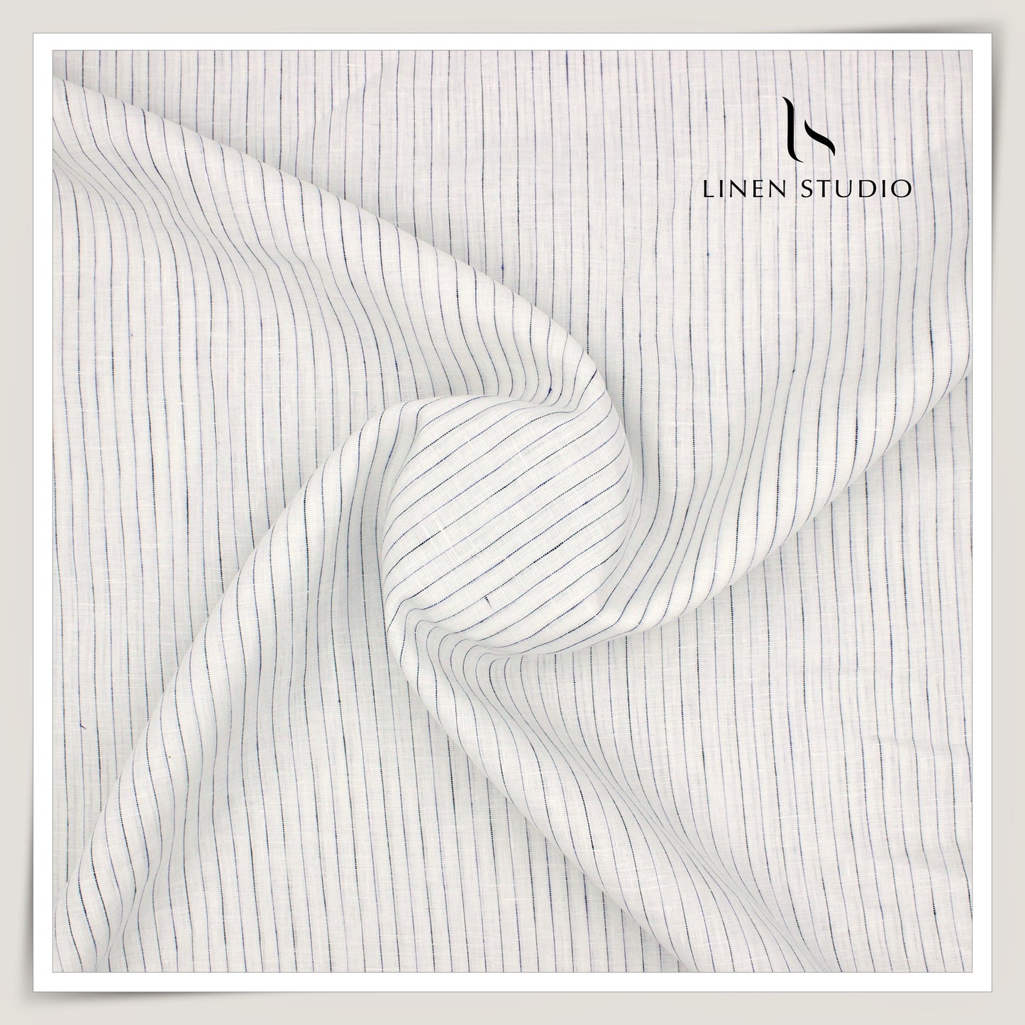 100 LEA PREMIUM Linen Shirting by Burgoyne - White with Classic Blue Stripes (NEW)