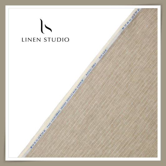 100 LEA PREMIUM Linen Shirting by Burgoyne - Mushroom Brown Stripes (NEW)