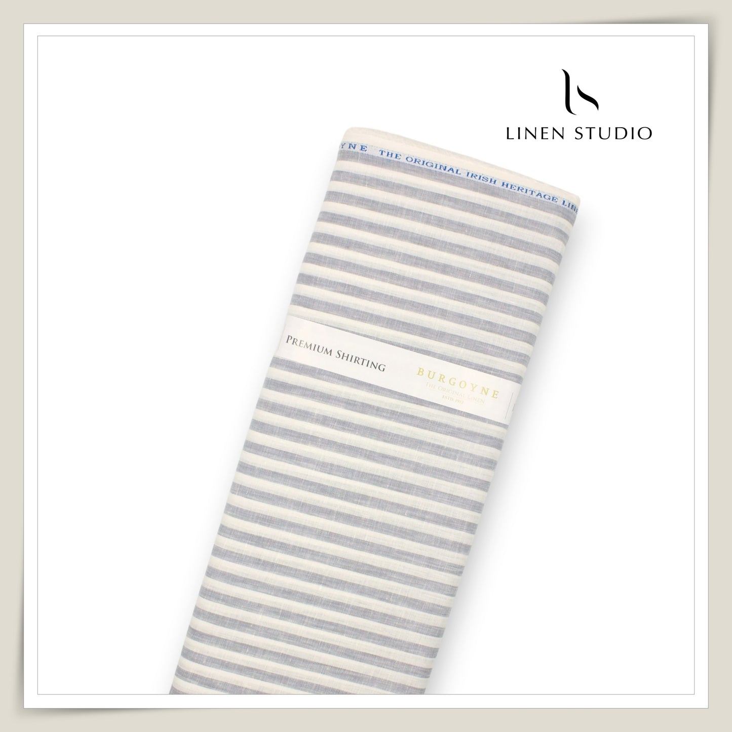 100 LEA PREMIUM Linen Shirting by Burgoyne - Classic Grey & Off White Stripes (NEW)