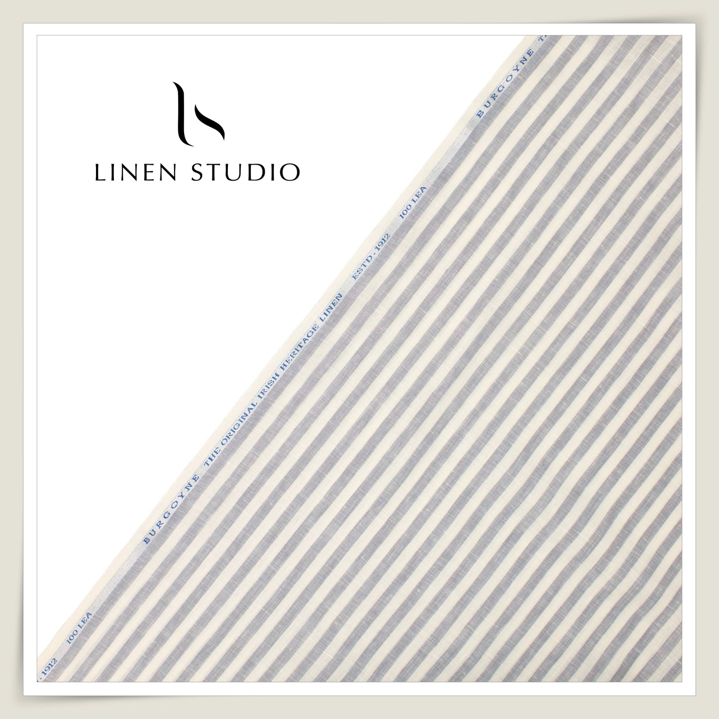 100 LEA PREMIUM Linen Shirting by Burgoyne - Classic Grey & Off White Stripes (NEW)