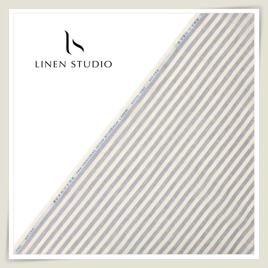 100 LEA PREMIUM Linen Shirting by Burgoyne - Classic Grey & Off White Stripes (NEW)