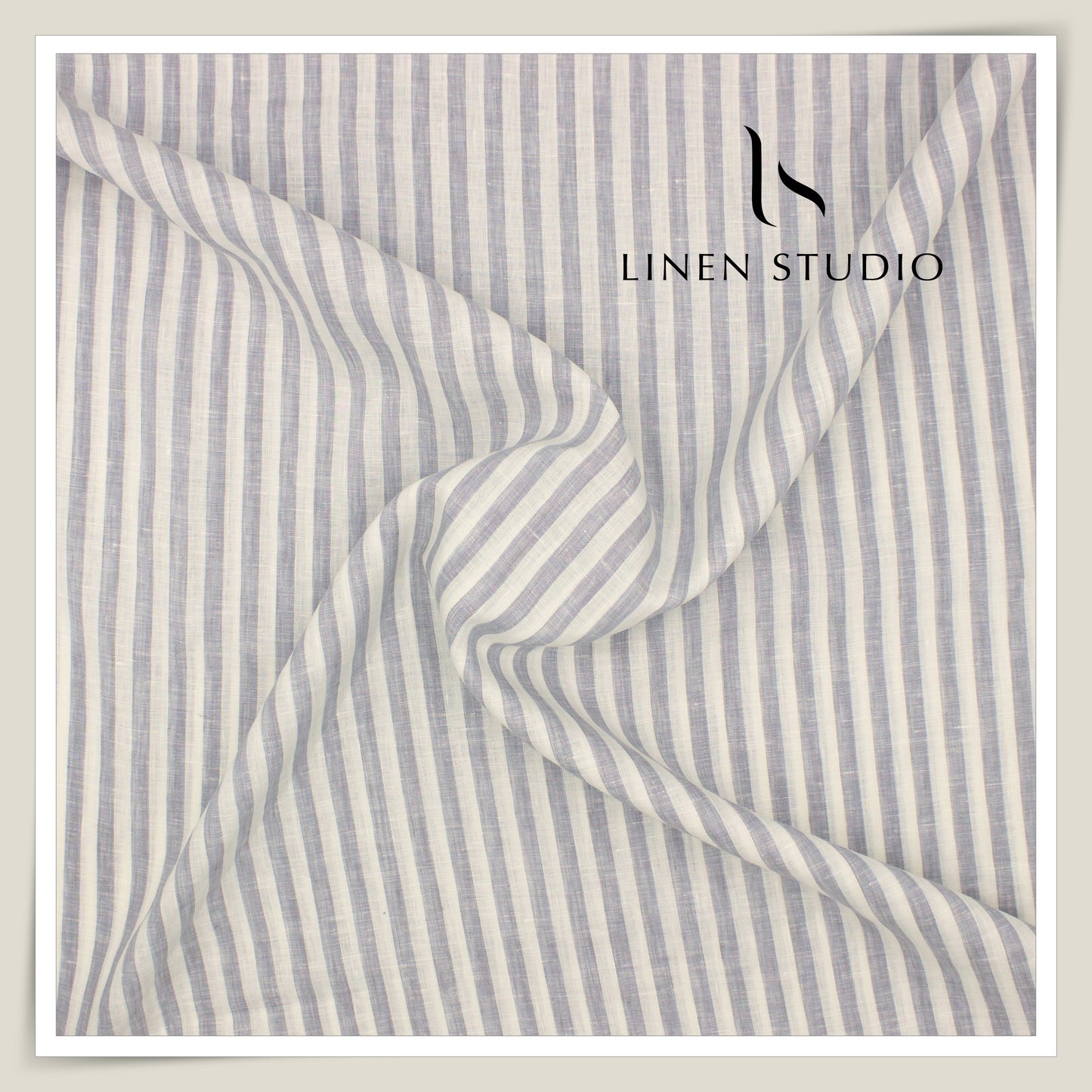 100 LEA PREMIUM Linen Shirting by Burgoyne - Classic Grey & Off White Stripes (NEW)