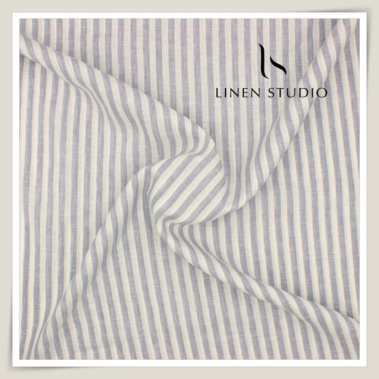 100 LEA PREMIUM Linen Shirting by Burgoyne - Classic Grey & Off White Stripes (NEW)