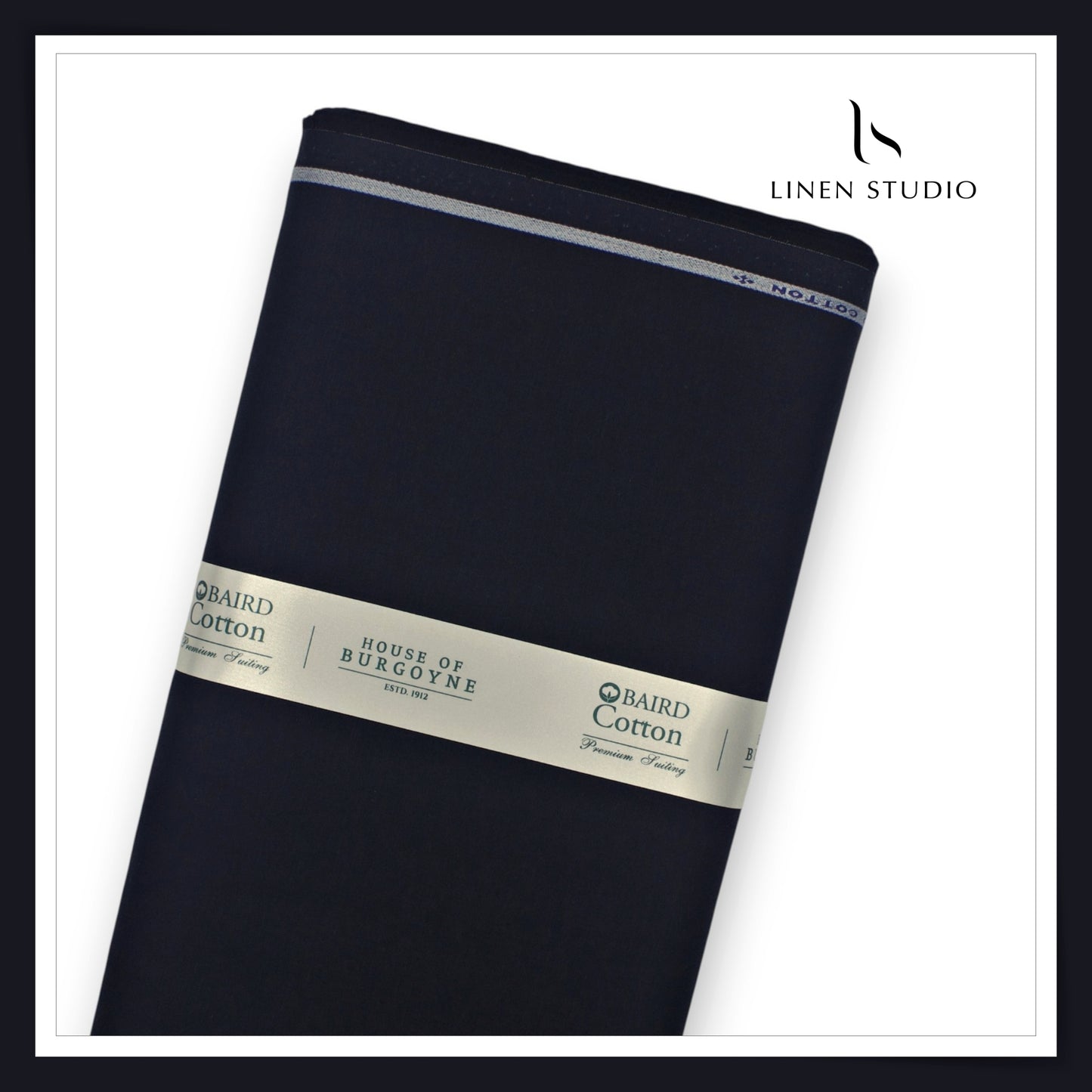 3 Ply 60's Count Stretchable Plain Cotton Suiting by Burgoyne Ireland - Black