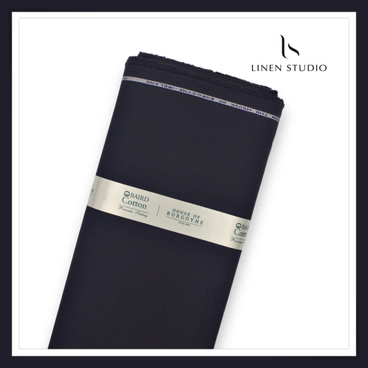 3 Ply 60's Count Stretchable Plain Cotton Suiting by Burgoyne Ireland - Darkest Grey