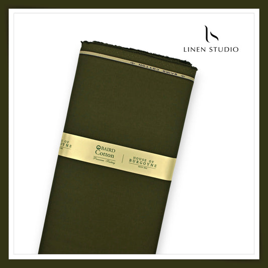 3 Ply 60's Count Stretchable Plain Cotton Suiting by Burgoyne Ireland - Military Green
