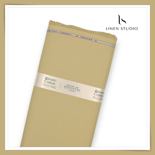 3 Ply 60's Count Stretchable Plain Cotton Suiting by Burgoyne Ireland - Light Khaki