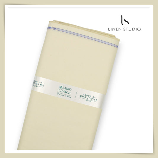 3 Ply 60's Count Stretchable Plain Cotton Suiting by Burgoyne Ireland - Dark Cream