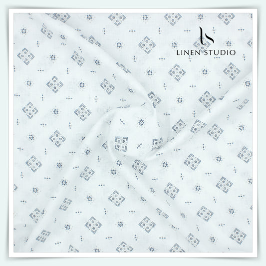 60 Lea Printed Linen Shirting by Burgoyne - Netted White Print (NEW)