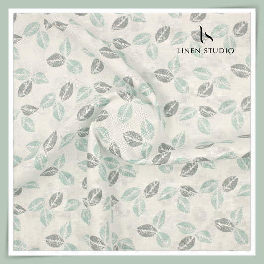 60 Lea Netted Linen Printed Shirting by Burgoyne - Cream Base with Leaf (NEW) (Zoom In)