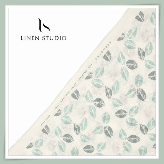 60 Lea Netted Linen Printed Shirting by Burgoyne - Cream Base with Leaf (NEW) (Zoom In)