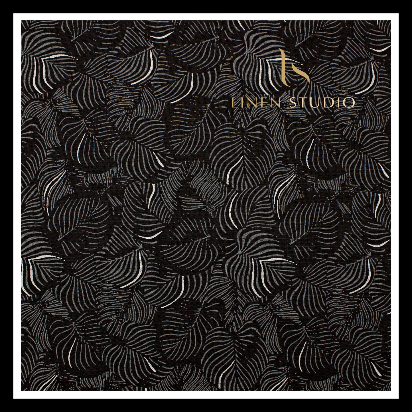 Burgoyne 60 Lea Premium Linen Printed Shirting -  Black Leaf (NEW)