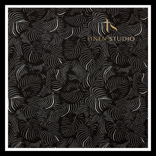 Burgoyne 60 Lea Premium Linen Printed Shirting -  Black Leaf (NEW)