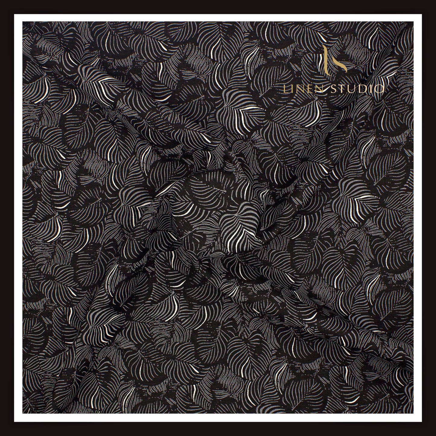 Burgoyne 60 Lea Premium Linen Printed Shirting -  Black Leaf (NEW)