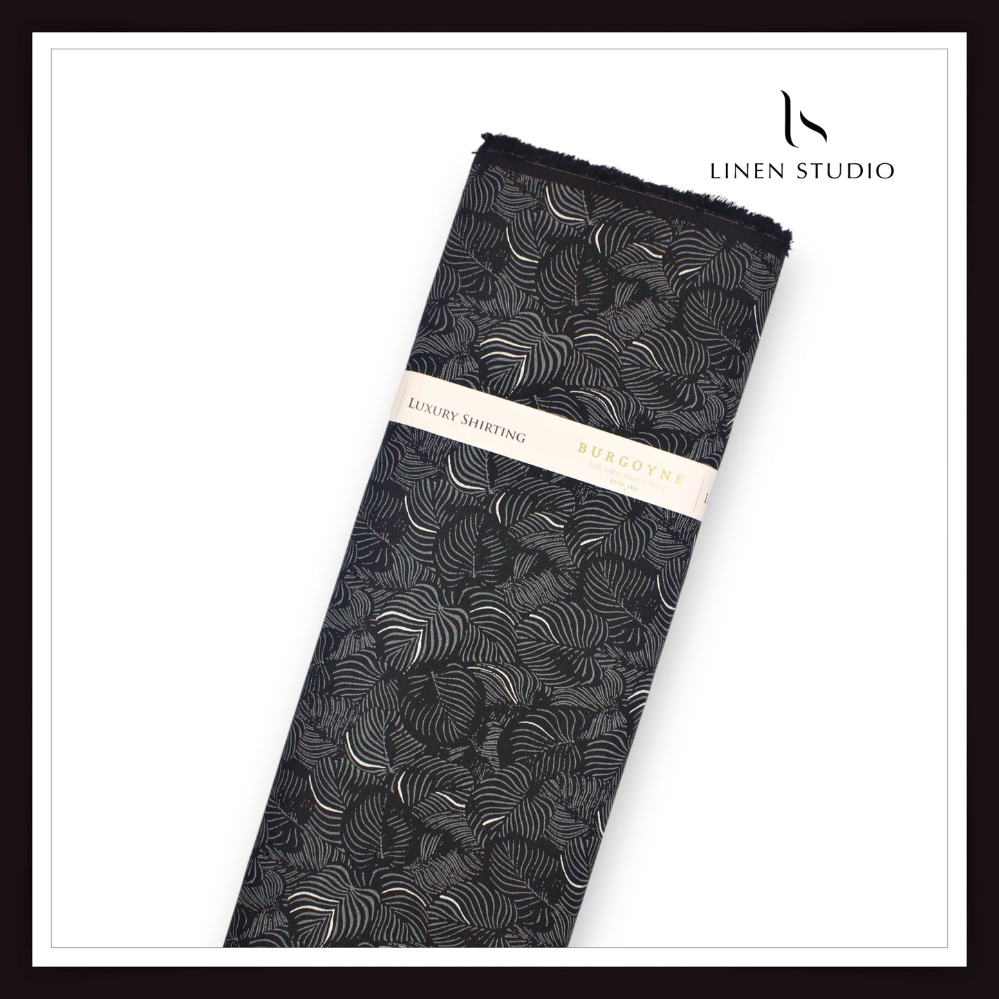Burgoyne 60 Lea Premium Linen Printed Shirting -  Black Leaf (NEW)