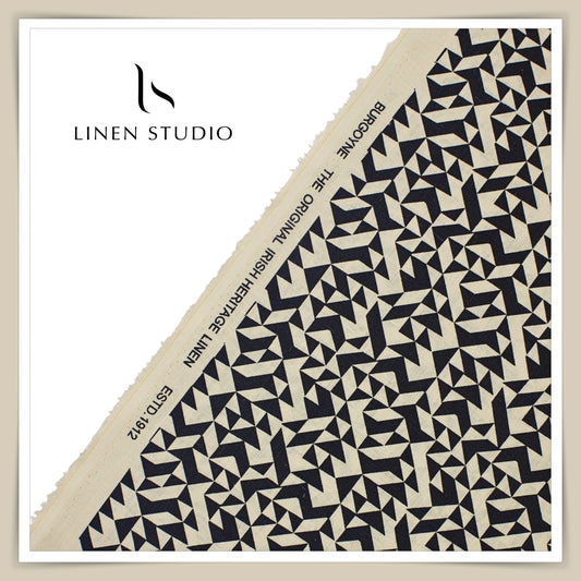 60 Lea Printed Linen Shirting by Burgoyne - Eggshell Black