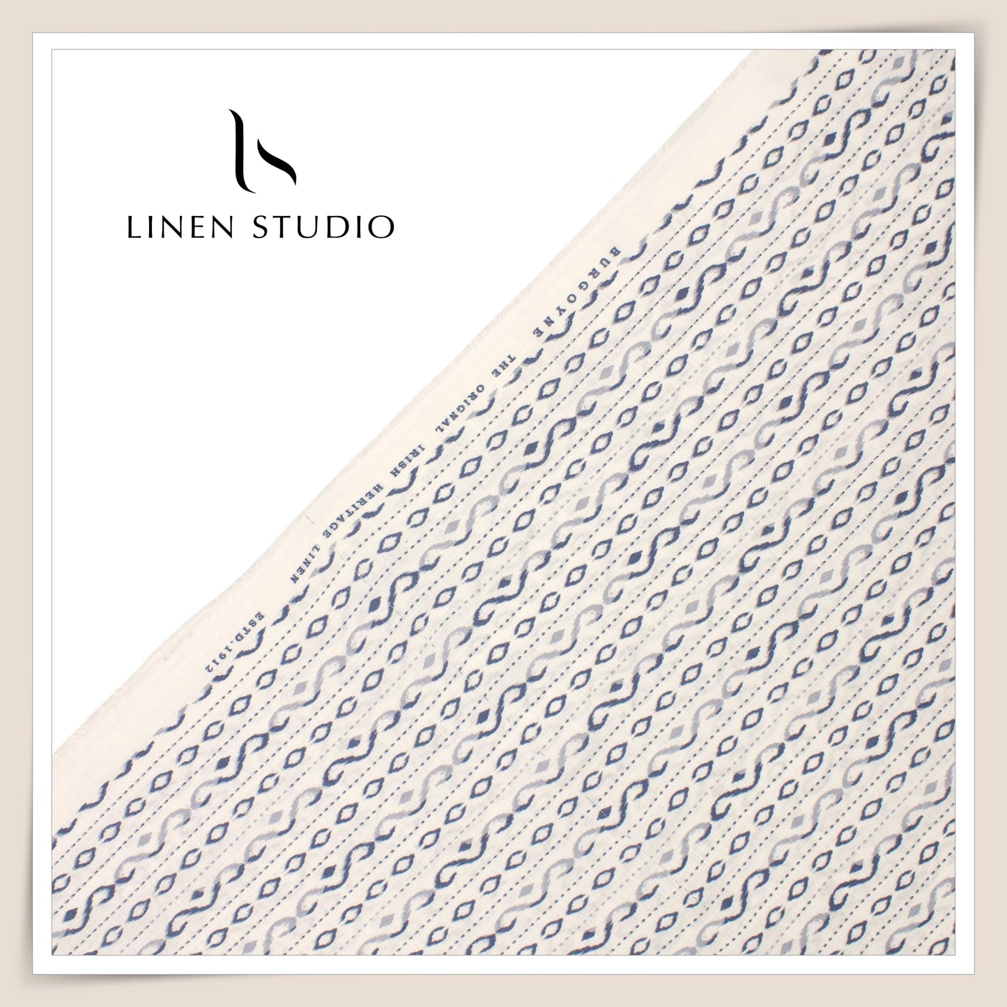 60 Lea Printed Linen Shirting by Burgoyne - Off White Blue (NEW)