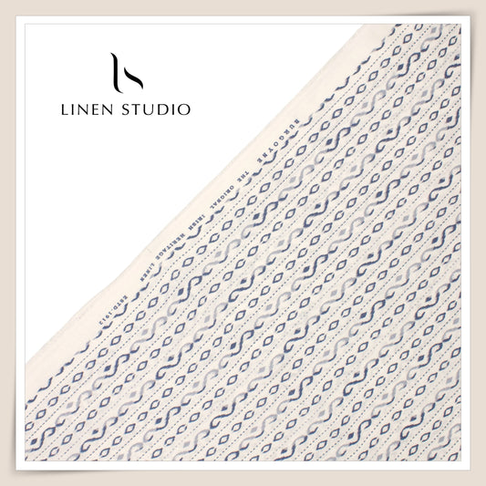 60 Lea Printed Linen Shirting by Burgoyne - Off White Blue (NEW)