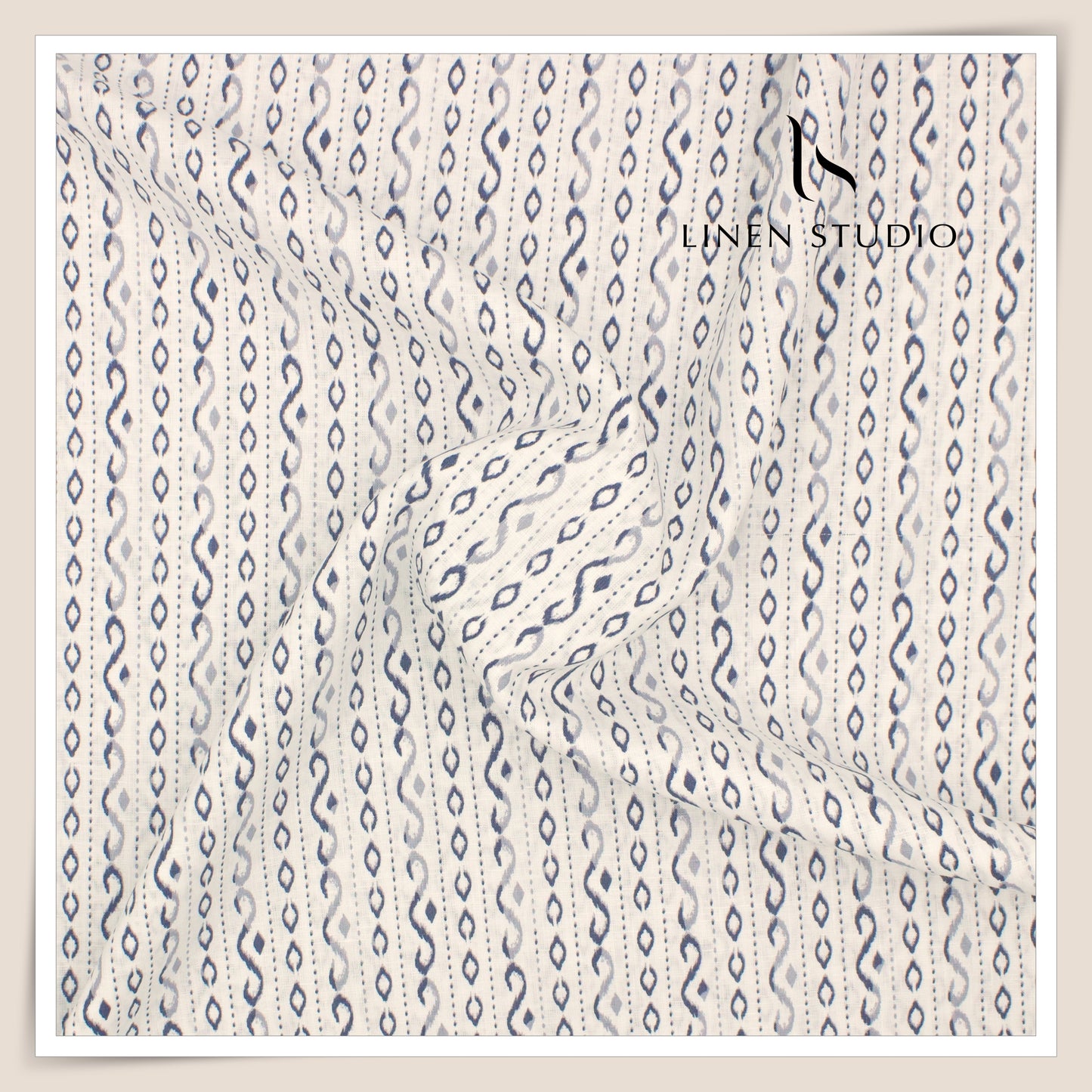 60 Lea Printed Linen Shirting by Burgoyne - Off White Blue (NEW)