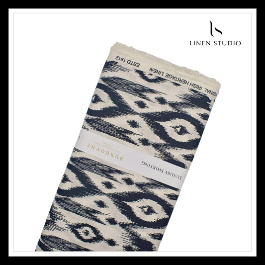 60 Lea Printed Pure Linen Shirting by Burgoyne - Black & Amber (NEW)