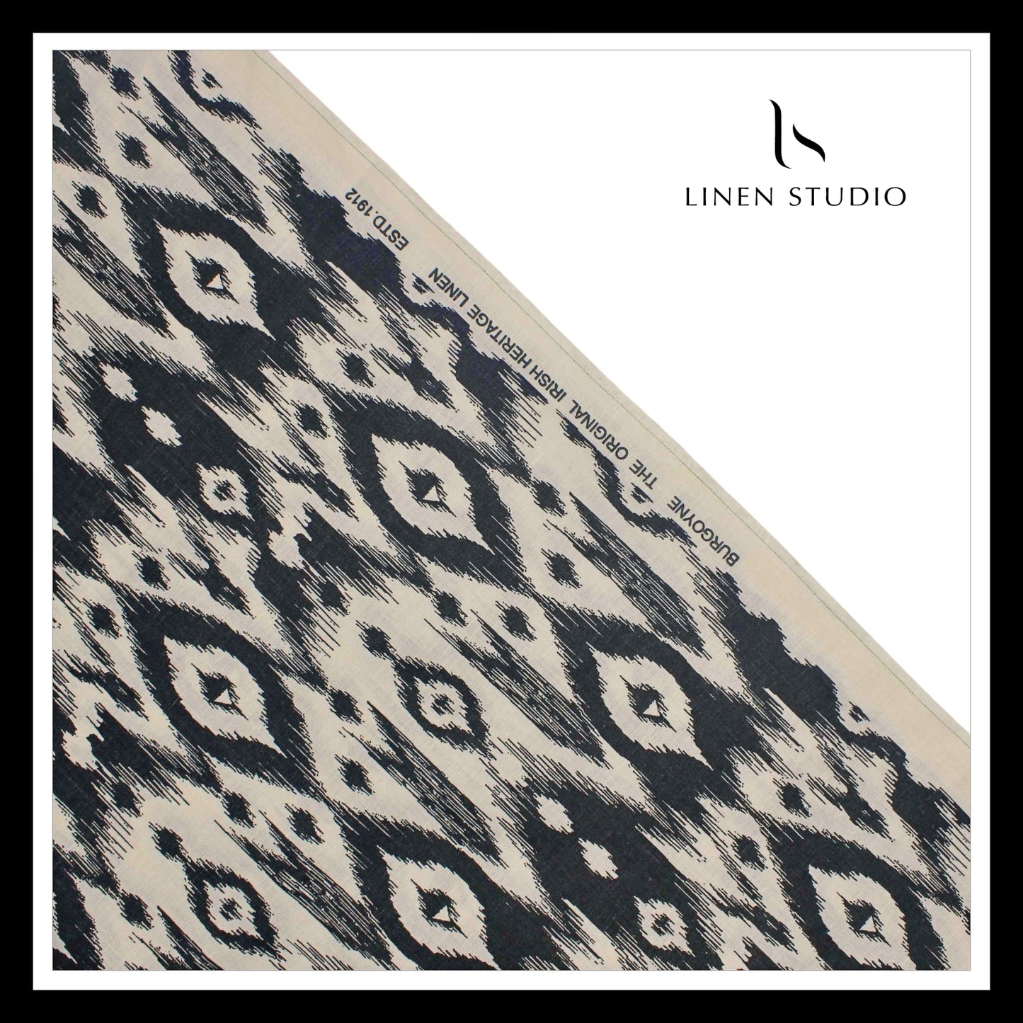 60 Lea Printed Pure Linen Shirting by Burgoyne - Black & Amber (NEW)