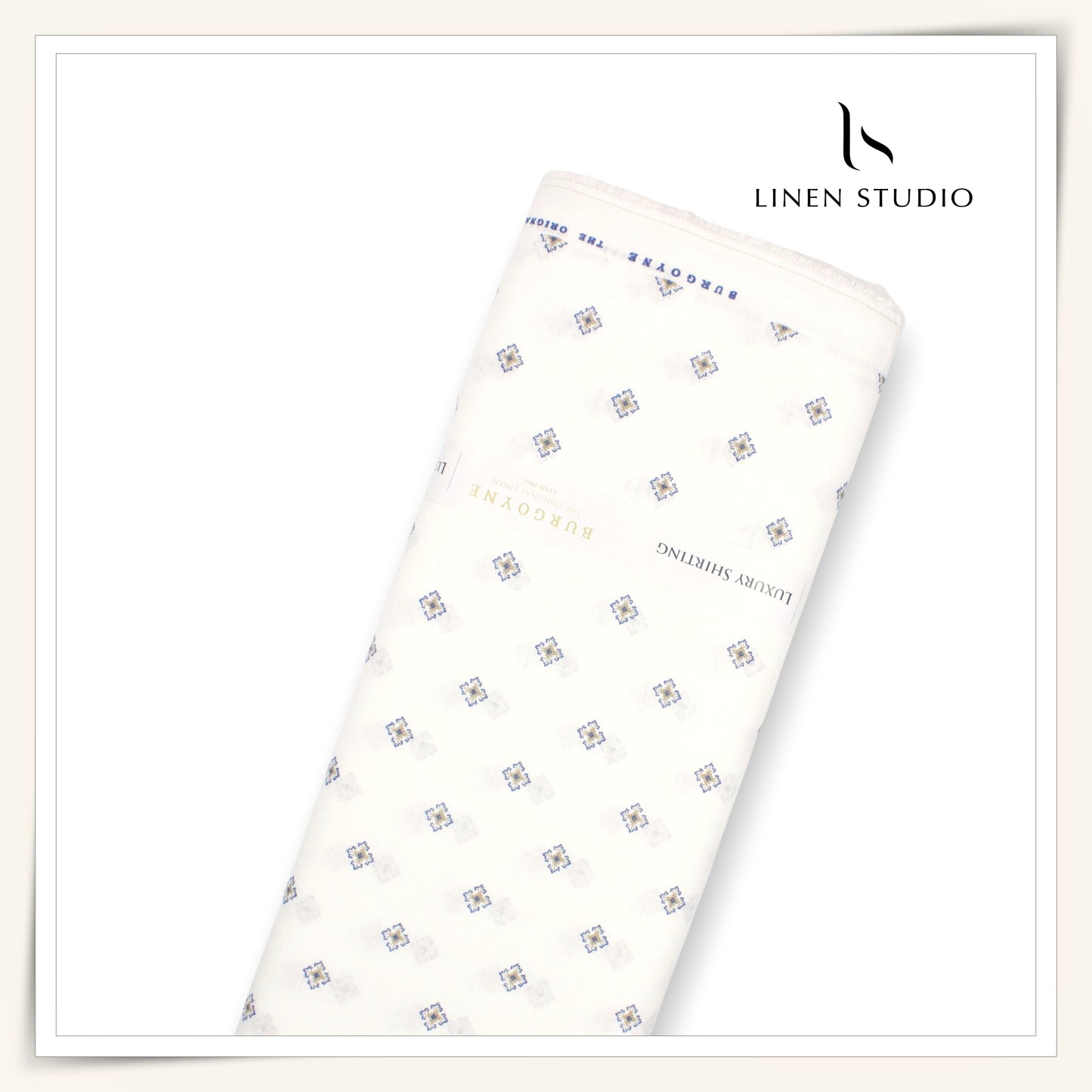 70 Lea Twill Digital Printed Premium Linen by Burgoyne - White Butta (NEW)