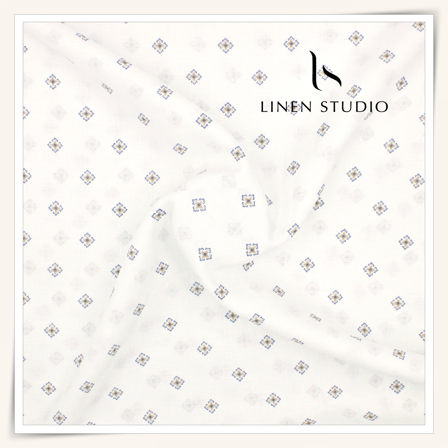 70 Lea Twill Digital Printed Premium Linen by Burgoyne - White Butta (NEW)