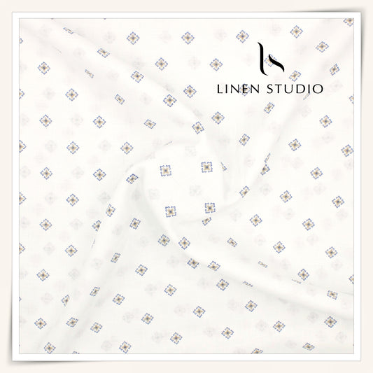 70 Lea Twill Digital Printed Premium Linen by Burgoyne - White Butta (NEW)