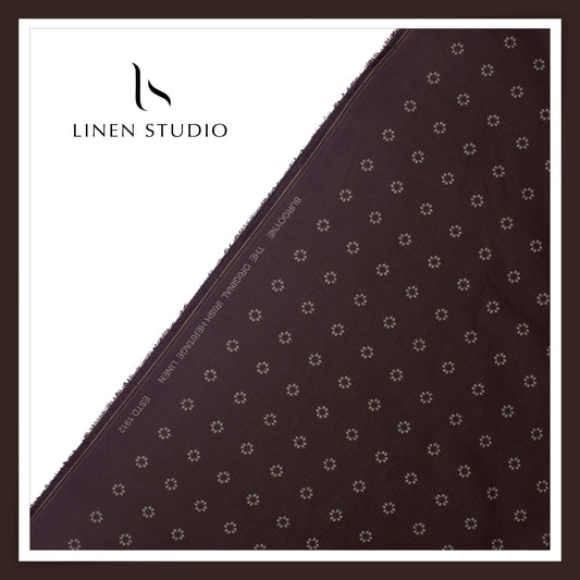 60 Lea Printed Pure Linen Shirting by Burgoyne - Thunder Brown Print (NEW)