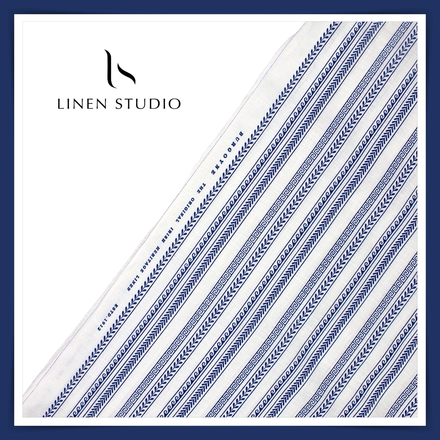 60 Lea Printed Linen Shirting by Burgoyne - Bright White & Blue Fancy Stripes (NEW)