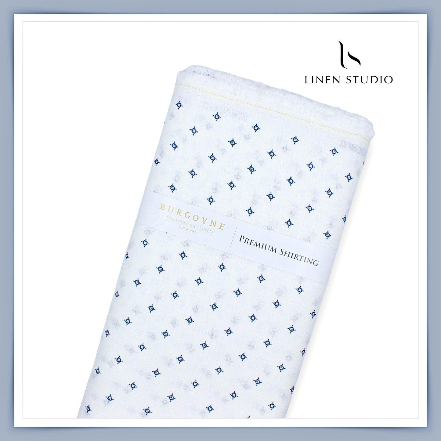60 Lea Printed Linen Shirting by Burgoyne - Bright Textured White & Blue Print (NEW) (Zoom In)