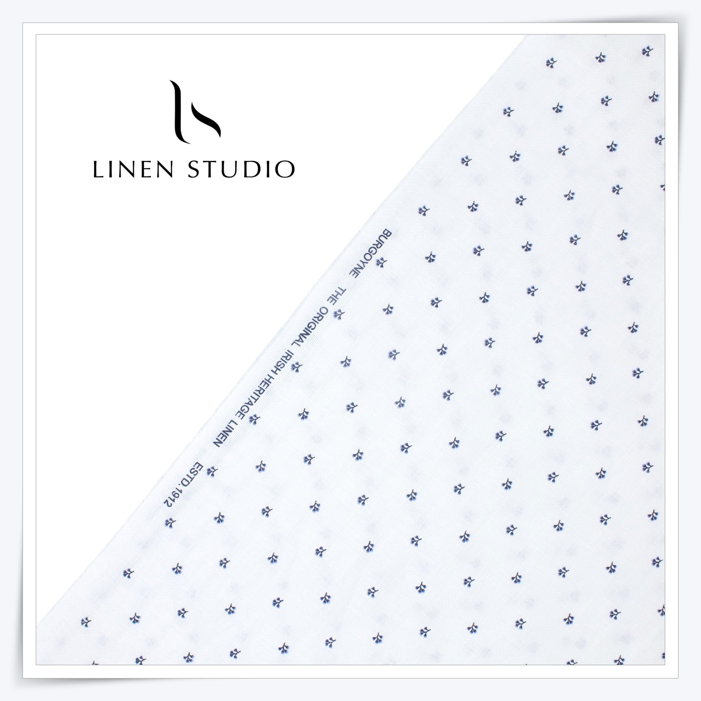 60 Lea Pure Linen Printed Shirting by Burgoyne Ireland -  White Print 2 (NEW)