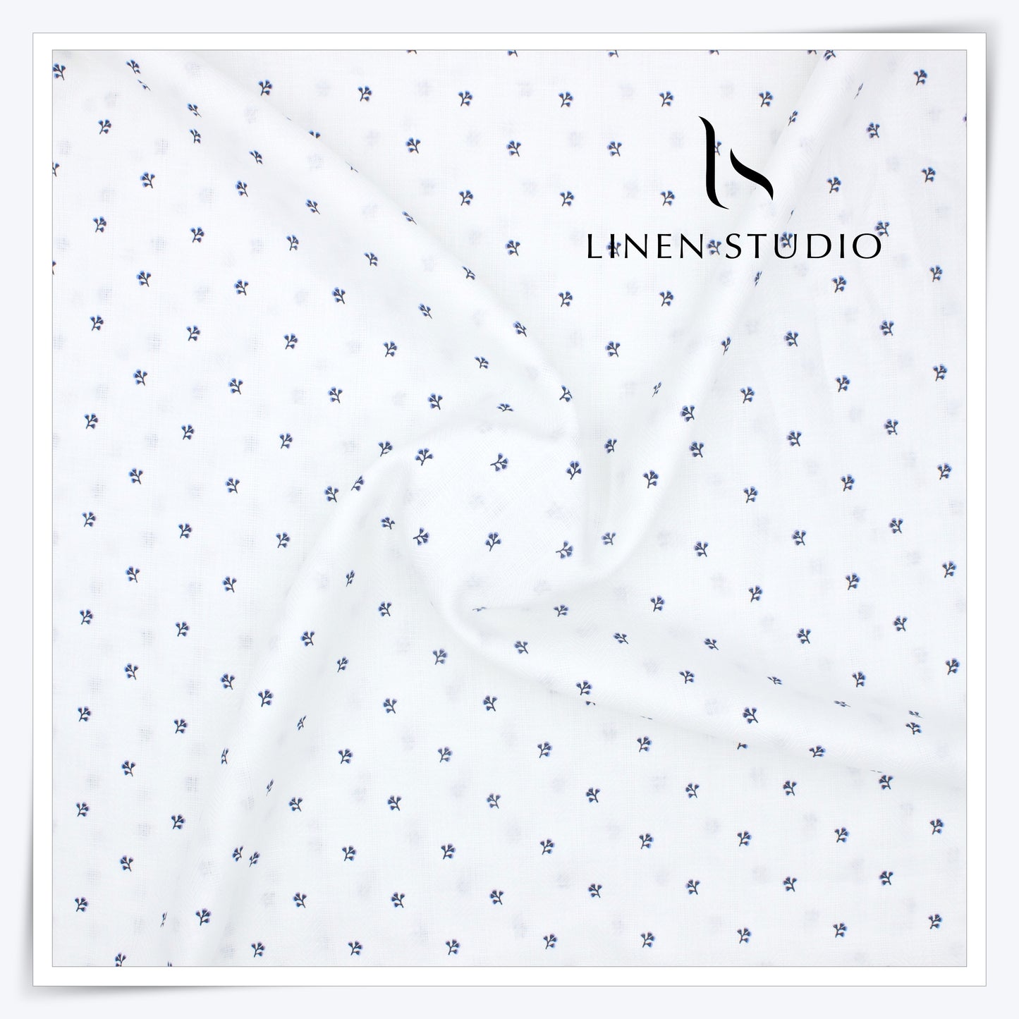 60 Lea Pure Linen Printed Shirting by Burgoyne Ireland -  White Print 2 (NEW)