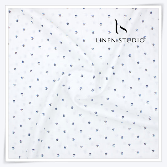 60 Lea Pure Linen Printed Shirting by Burgoyne Ireland -  White Print 2 (NEW)