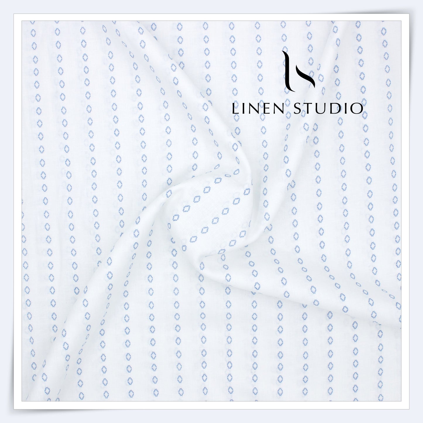 60 Lea Pure Linen Printed Shirting by Burgoyne Ireland -  White Print 4 (NEW)