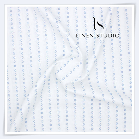 60 Lea Pure Linen Printed Shirting by Burgoyne Ireland -  White Print 4 (NEW)