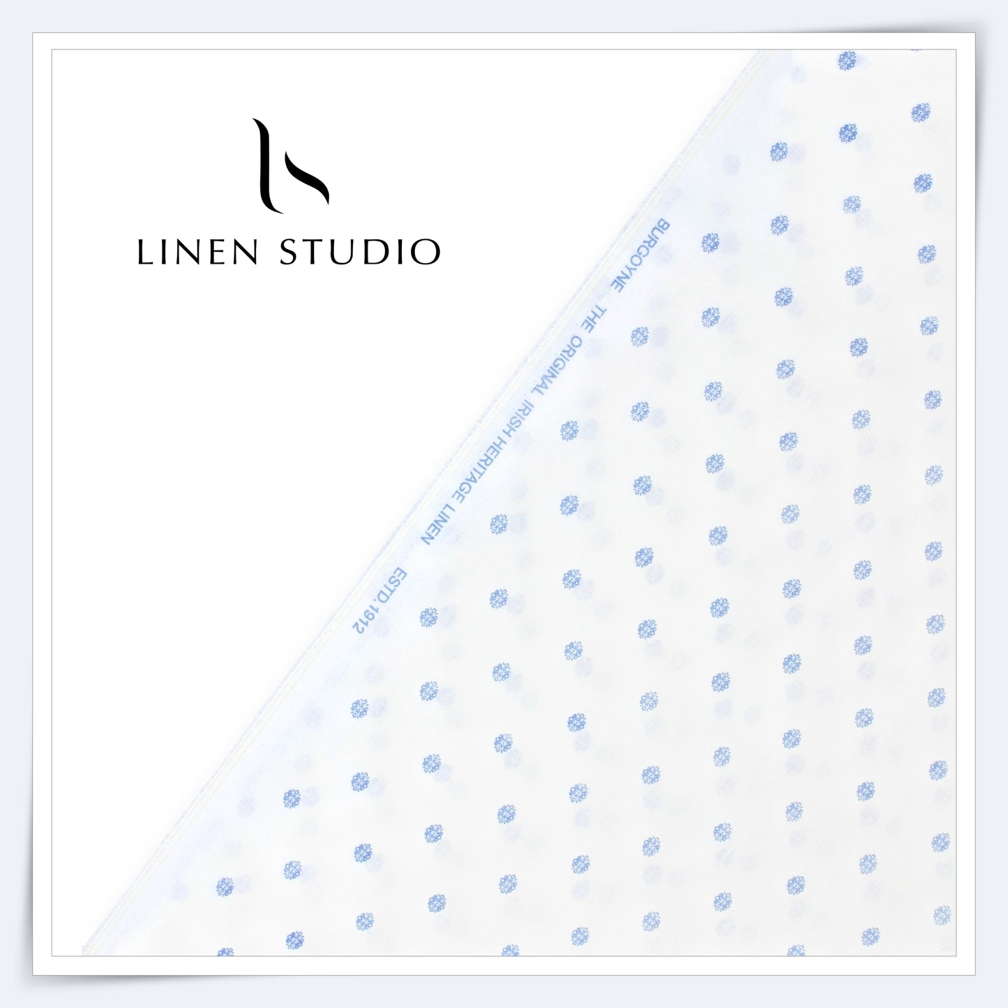 60 Lea Pure Linen Printed Shirting by Burgoyne Ireland -  White Print 3 (NEW)
