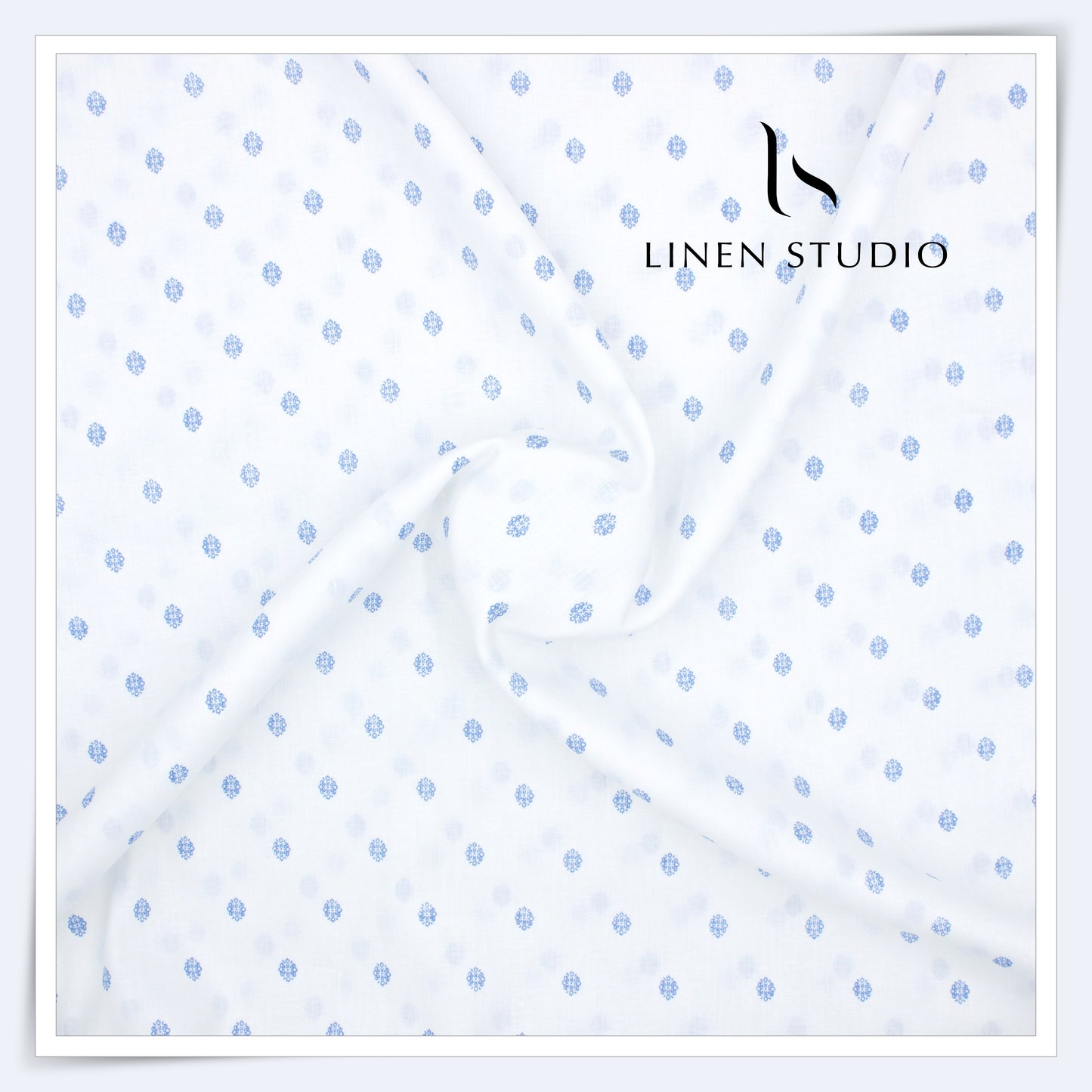 60 Lea Pure Linen Printed Shirting by Burgoyne Ireland -  White Print 3 (NEW)
