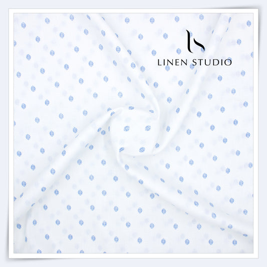 60 Lea Pure Linen Printed Shirting by Burgoyne Ireland -  White Print 3 (NEW)