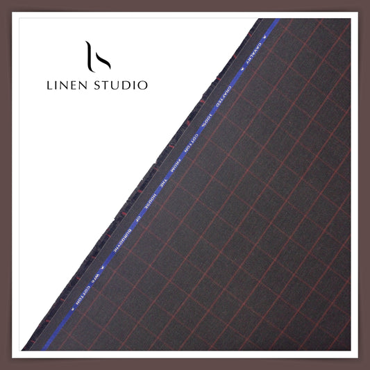 100% Pure Cotton Suiting by Burgoyne Ireland - Charcoal Grey with Checks
