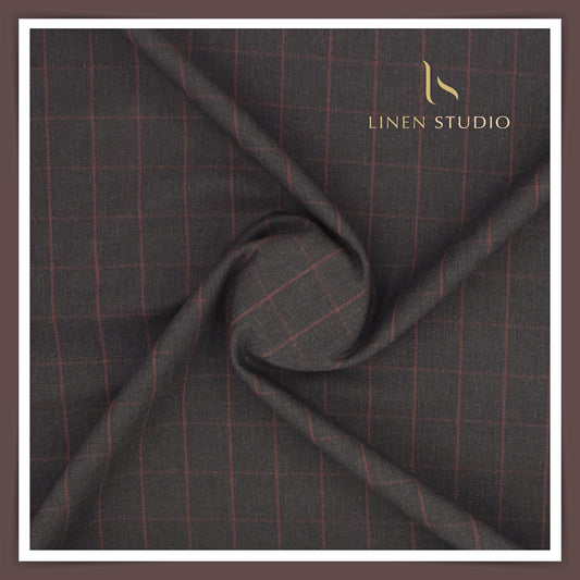 100% Pure Cotton Suiting by Burgoyne Ireland - Charcoal Grey with Checks