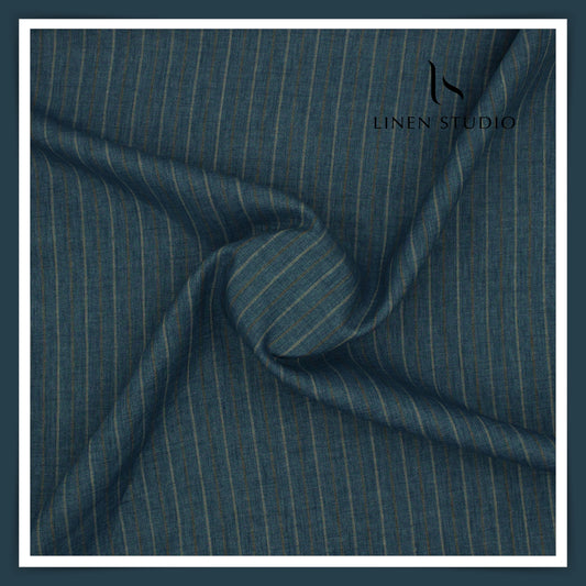 70 Lea Luxury Shirting by Burgoyne - Dark Blue Grey Stripes (NEW)